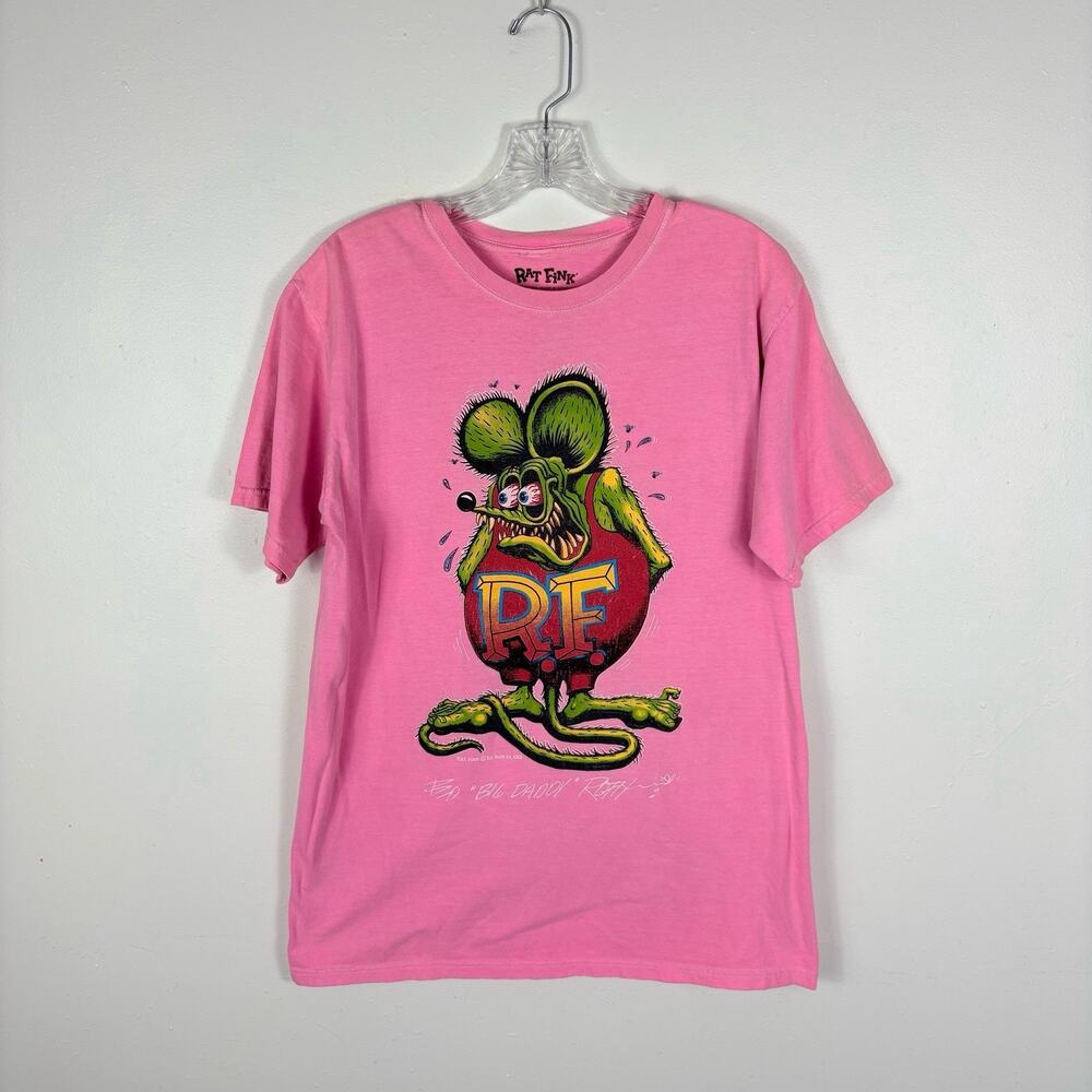 Ed "Big Daddy Roth" Rat Fink T-Shirt Men’s Medium Pink Double Sided Grunge